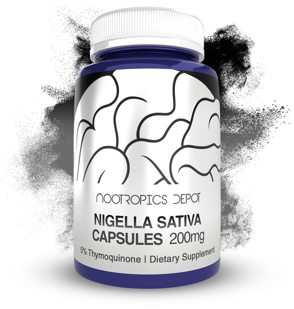 Nootropics Depot Nigellaサティバエキスカプセル | 200mg | 60カウント | 最小5%のチモキノン含有量 | 黒種子油エキス | 記憶、肝臓、脳機能をサポート