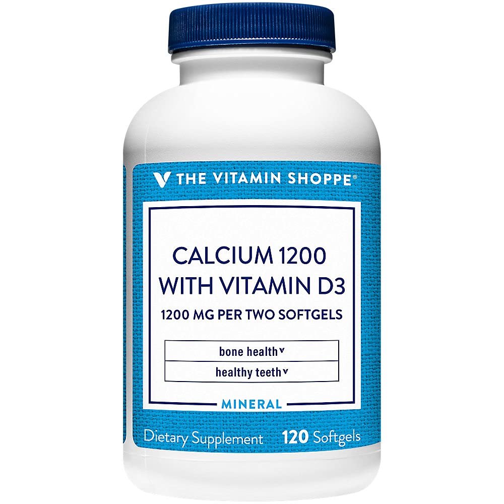 カルシウム(炭酸カルシウム)1200mg - 健康な骨及び歯、100%の毎日の価値のためのミネラルエッセンシャル - ビタミンショップペによる吸収(120のSoftgels)で補助する400IUのビタミンDを追加