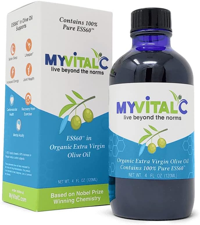MyVitalC有機エクストラバージンオリーブオイル - 純粋なESS60抗酸化サプリメント - アンチエイジング、酸化、長寿、睡眠、より多くのエネルギー - 120ML