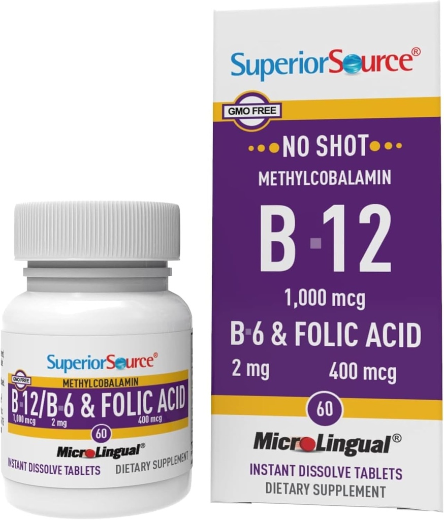 優秀な源無しショット ビタミンB-12のMethylcobalamin 1000のmcg、B-6及び葉酸400のmcg -サポート 脳及び中心の健康-エイドの自然なエネルギー レベル- 60の副処理のタブレット