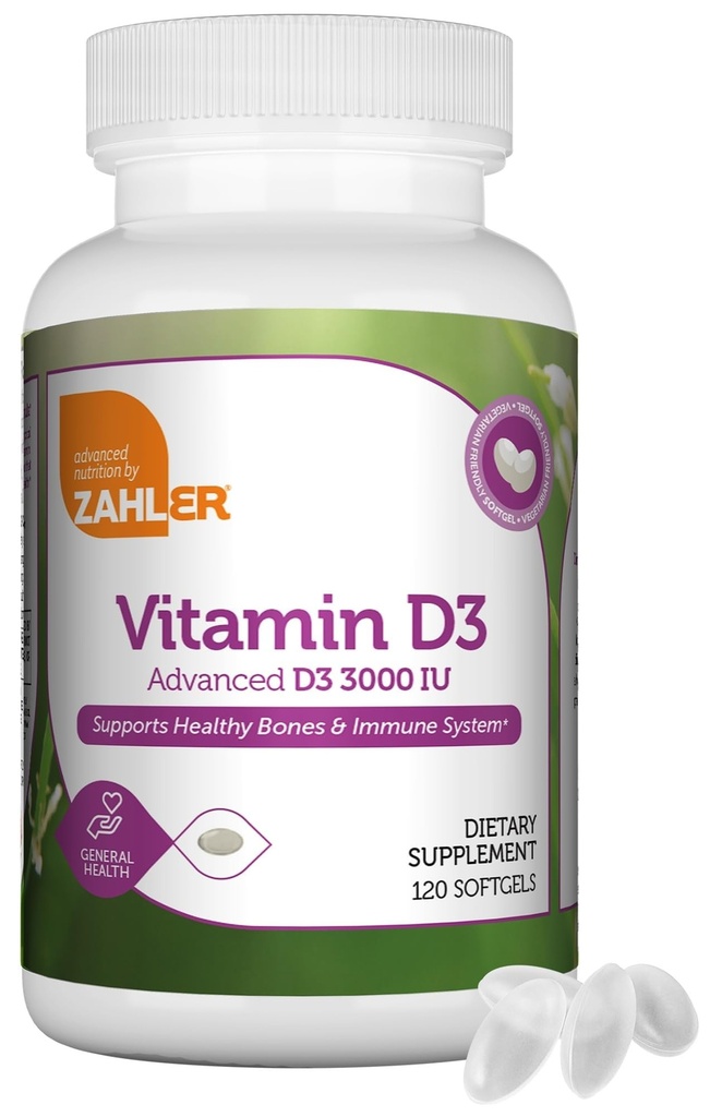 Zahler - 高度なビタミンD3 3000 IU Softgels(120 カウント) 免疫サポート、骨、歯、筋肉の健康のためのコッシャーベジタリアンフレンドリーなビタミンD - 大人のための毎日のD3ビタミンサプリメント - 簡単なスワロー。