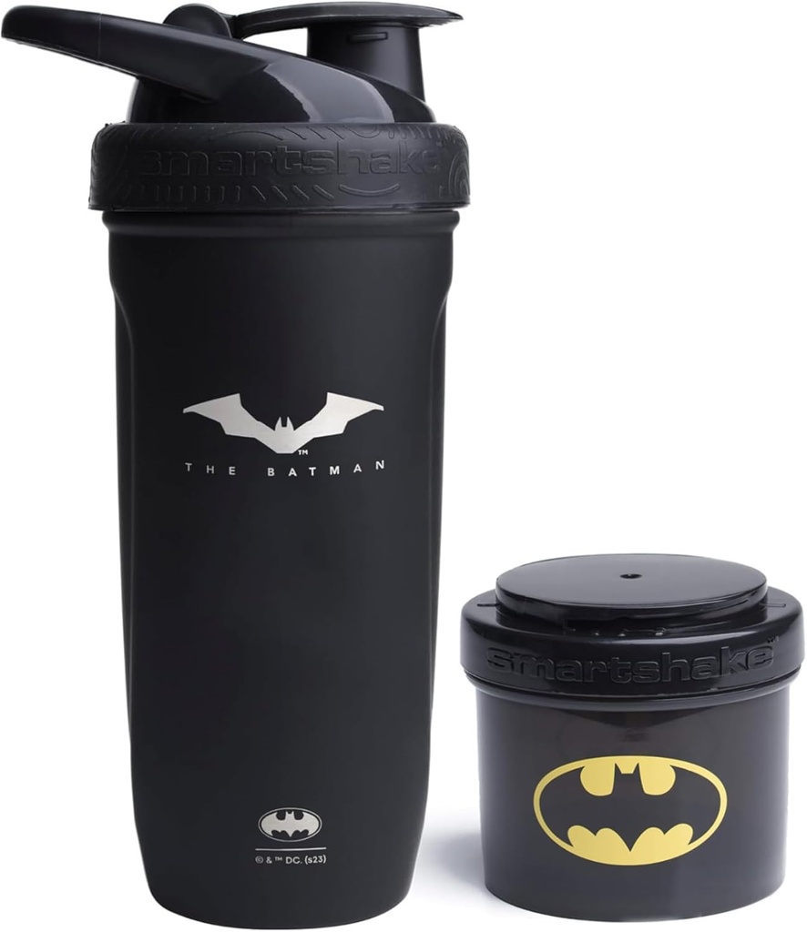 Smartshake DCのコミックの束-バットマンの蛋白質のシェーカーのびん– 200ml蛋白質の粉の貯蔵容器が付いている900ml Leakproofのステンレス鋼のシェーカーのびん