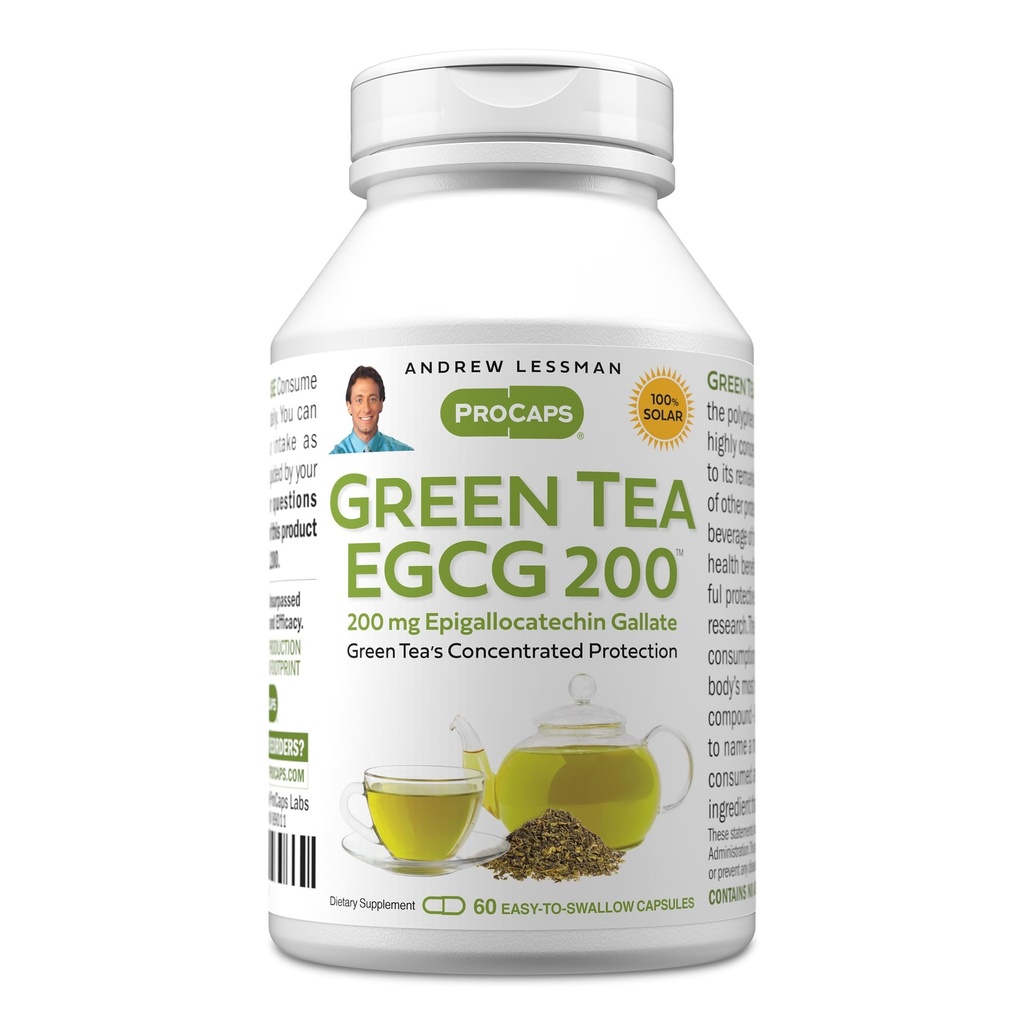 ANDREW LESSMAN 緑茶 EGCG 200mg - 60カプセル - 200mg EGCG、健康な肝臓機能、免疫、脳、心臓および循環システムのための強力な酸化防止サポート。 添加剤なし