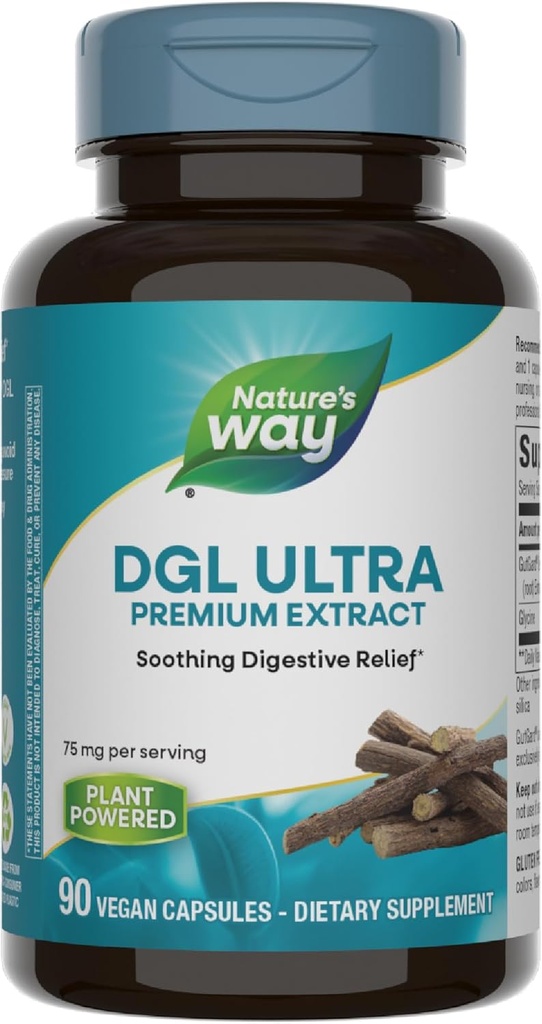 Nature's Way DGL Ultra, Premium Licorice Root Extract, Soothing Digestive Edwards*, GutGard付き, 75 mg/サービングなし, いいえグルテン, 90 ビーガンカプセル (パッケージング 5 月 Vary)