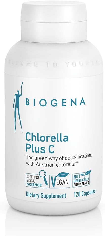 BIOGENA WISSEN SCHAFFT GESUNDHEIT Chlorella Plus C - グリーンアルガ支持デトックス** - 900 mg有機クロレラVulgarisパウダー付きカプセル - 非GMOサプリメント