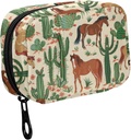 Fustylead Hand Draw Western Horses and Cactus Pill Organizer for Purse, Weekly Portable Pill Box with Zipper to Storage Vitamins Fish Oils Medications Supplements
