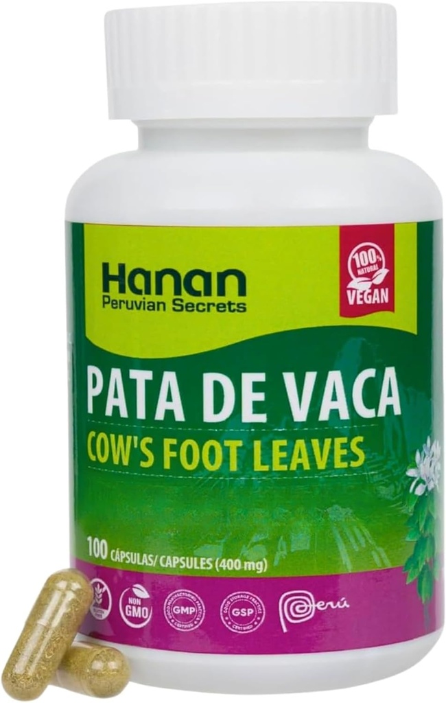 Hanan Pata de Vaca 100 Capsules – Supports Detox & Digestive Health 100% Pure Cow’s Foot Leaves (Bauhinia forficata) Vegan & Non-GMO Natural Herbal Supplement from Peru