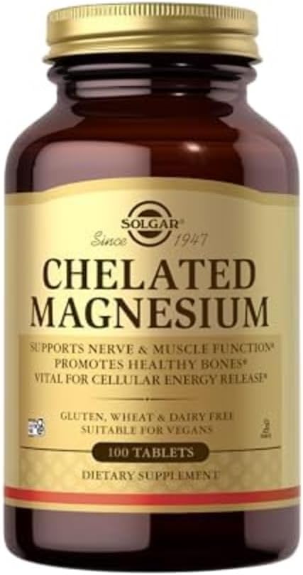 Solgar Chelated Magnesium - 100 Tablets - Supports Nerve & Muscle Function - Non-GMO, Vegan, Gluten Free, Dairy Free, Kosher - 25 Servings