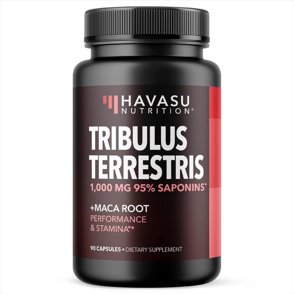 Tribulus Terrestris for Men 1000mg (95% Saponins) with Maca Root Powder 500mg - Male Performance Support Supplement - 90 Count - Energy, Vitality, Endurance - Non-GMO Capsules - 45 Day Supply
