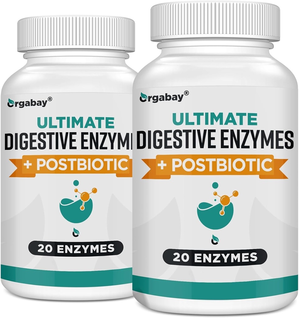 オルガベイ消化酵素1000mg、ポストバイオティクス、20エンザイムブレンド、最適な消化とガット機能、120ベジギーカプセル