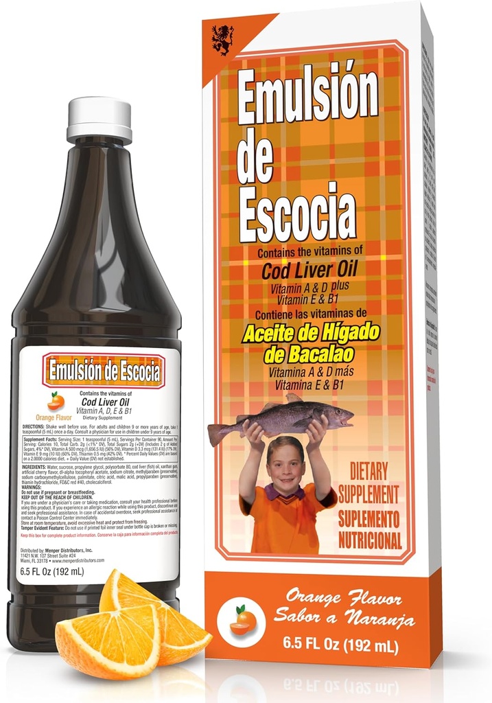 EMULSION DE ESCOCIA Codの肝油、オレンジ味、6.5のflのoz (1のパック) - ビタミンA、D、E、B1、免疫および骨の健康、子供及び大人のためのオメガ3が付いている魚油