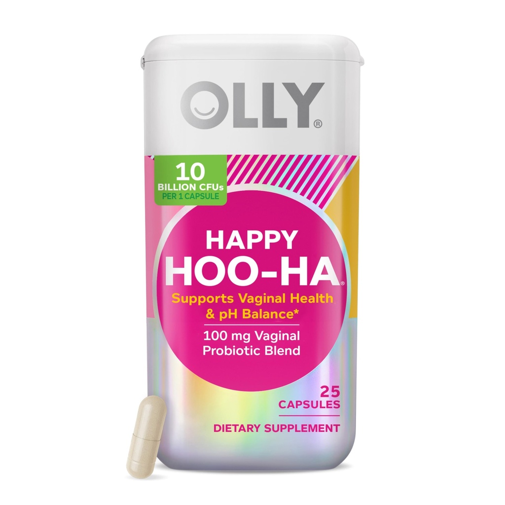OLLYハッピーホオハカプセル、女性または人のためのプロバイオティクスは、Vaginas、腟の健康とpHバランス、* 10億CFU、グルテンフリー - 25カウント
