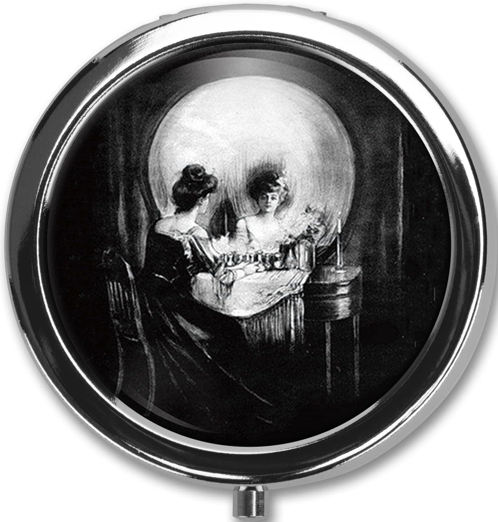 ピルボックスケースPillboxホルダーTrinketスタッシュボックスArsenicヴィンテージスタイルの薬ビタミンPillオーガナイザーケース(Skull)