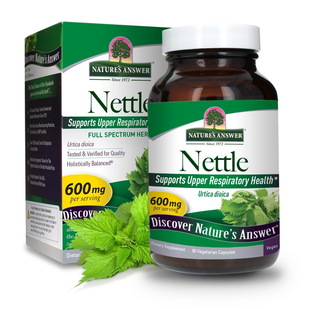 Nature's Answer Nettle Leaf ビーガンカプセル 90 カウント | 前立腺サポート | 自然エネルギー | 免疫サポート | 毎日のサプリメント