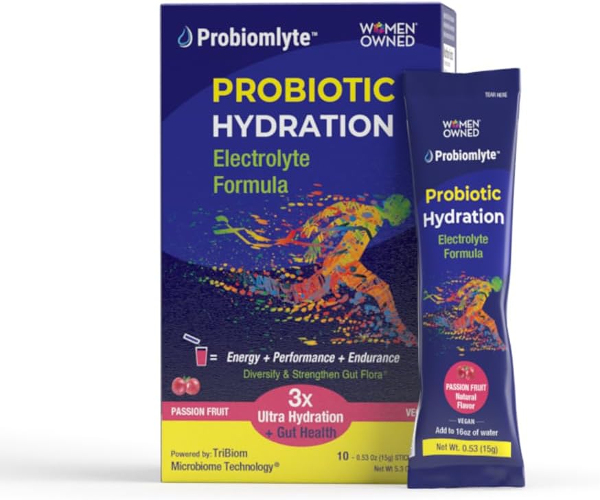 Probiomlyte- Probiotic Hydration 増幅器(パッションフルーツ)、特許取得済みの TriBiom Microbiome テクノロジー、耐久性、性能、エネルギー、Gut Health