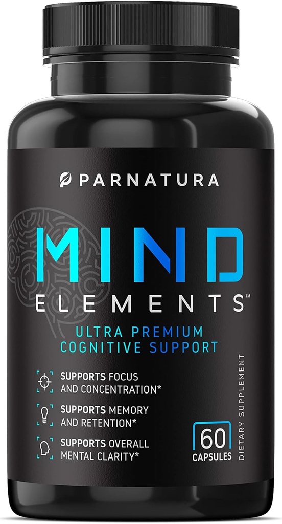 Nootropic Brain Support Supplement, Mind Elements, Boost Focus, Memory, Concentration, Clarity with Bacopa Monnieri, Alpha GPC, DMAE, Huperzine 60 Capsules