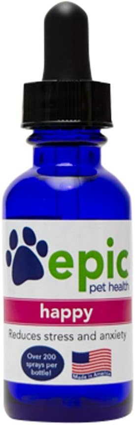 Happy - All Natural Liquid Spray Supplement - Eases Separation Anxiety, Helps with Vet Visits, Travel, Grooming, Loss of a Friend (Dropper 1 oz)