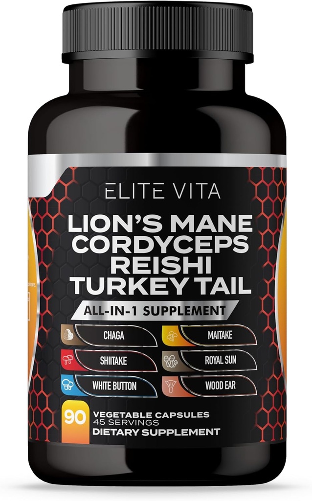 向知性キノコサプリメント - ライオンズマネ、コルディセプ、リシ、強化焦点のためのチャガブレンド、メモリ、認知サポート、脳ビタミンとフォーカスサプリメント、90ビーガンカプセル