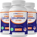 Vitamatic Melatonin 20 mg錠 | ベジタリアン・非GMO・グルテンフリー | 高効力20 MG | ナチュラルベリー味(1/2錠=メラトニン10mg) (120個入り)
