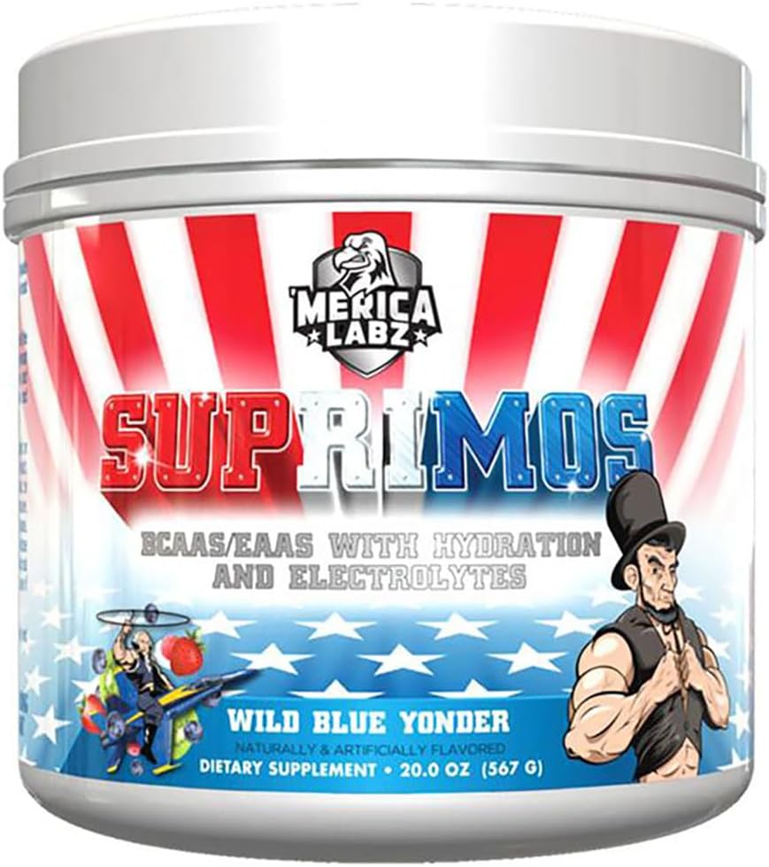 Merica Labz Suprimos BCAA/EAA Supplement with Eletrolytes for Maximum Performance and Endurance 30 Servings (Wild Blue Yonder, 20.0oz)