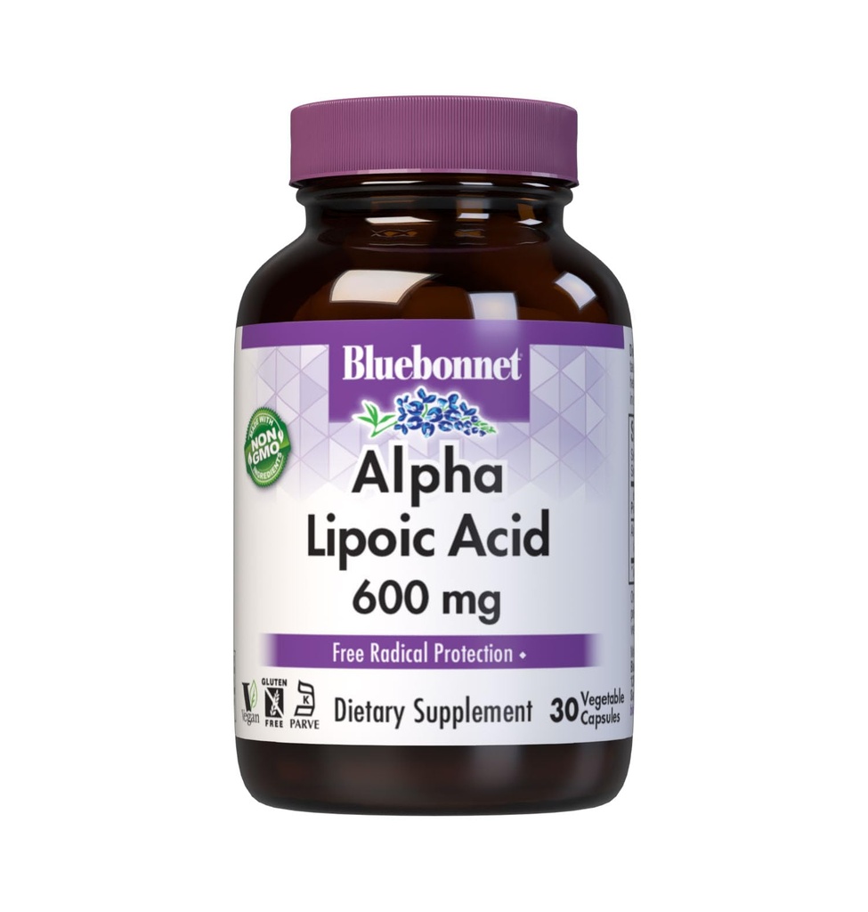 BlueBonnetアルファリポ酸600mg - 女性&男性のための強力な抗酸化剤Nerveサポートサプリメント - 非GMO、ビーガン、コーシャ - グルテンフリー、大豆フリー、乳製品フリー - 60野菜カプセル