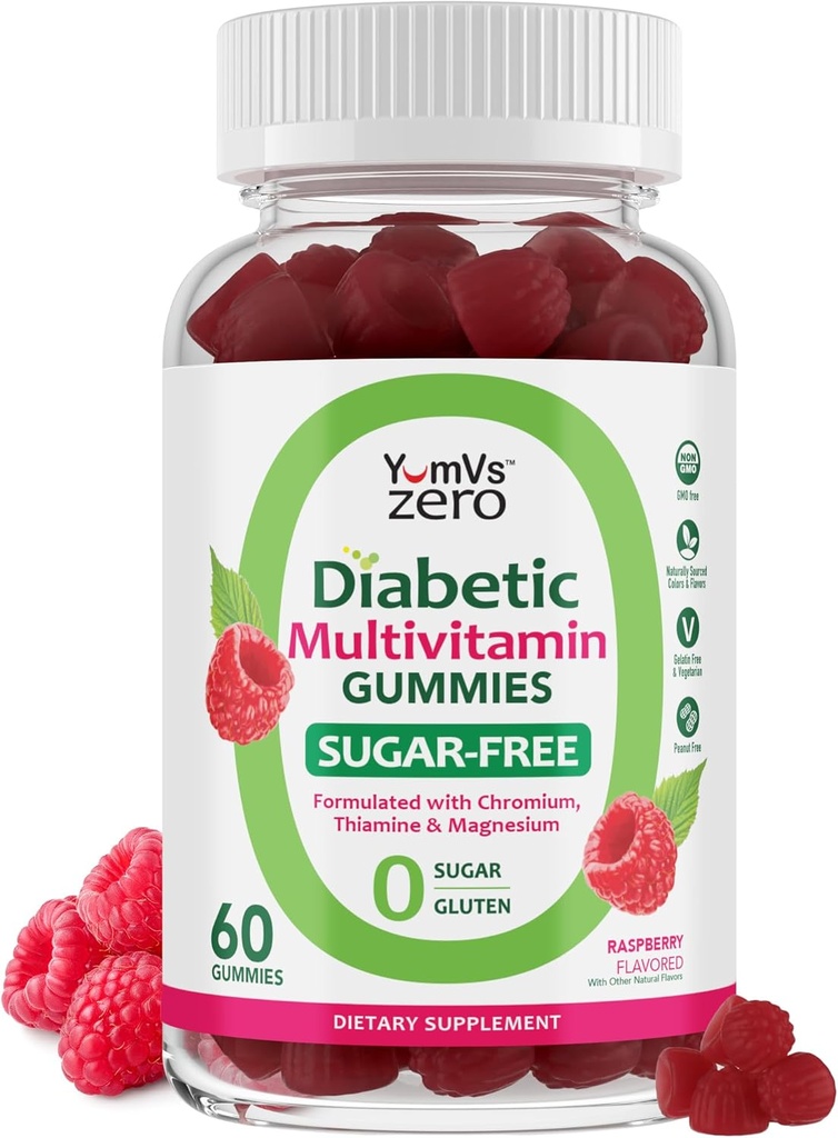 女性&男性のためのYUM-V'Sマルチビタミン - 砂糖無料マルチビタミングミ - ゼロ砂糖グミ - クロム、ティアミン&マグネシウム - Keto-Friendly毎日のビタミンGummy - ナチュラルラズベリー味 - 60カウント