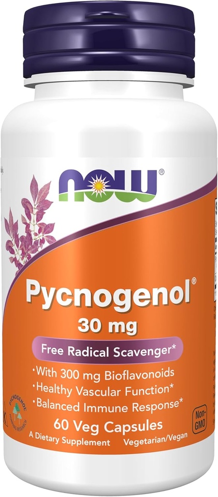 NOWフーズサプリメント、Pycnogenol 30mg(フランスのマリタイムパインからProanthocyanidinsのユニークな組み合わせ)300mgバイオフラボンイド、60ベジーカプセル