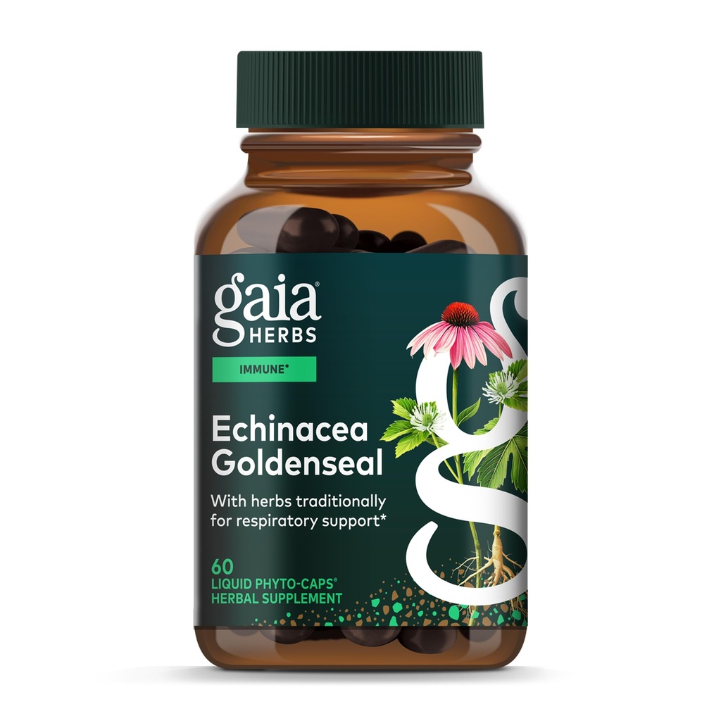 GaiaハーブEchinaceaゴールデンシール - 健康的な呼吸器系を維持するための免疫サポートサプリメント - 有機Echinaceaとゴールデンシールルート付き - 60ビーガン液体フィトカプセル(10日の供給)