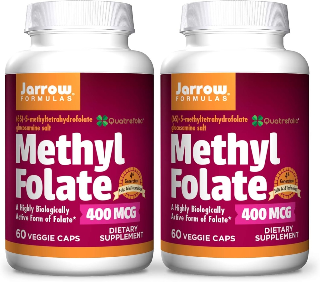 Jarrowフォーミュラメチルフォーレート400 mcg - 60ベジギーキャップ、2のパック - 高度に生物学的に活性フォーレートの形態 - 第4世代の葉酸技術 - 120 Totalサービング