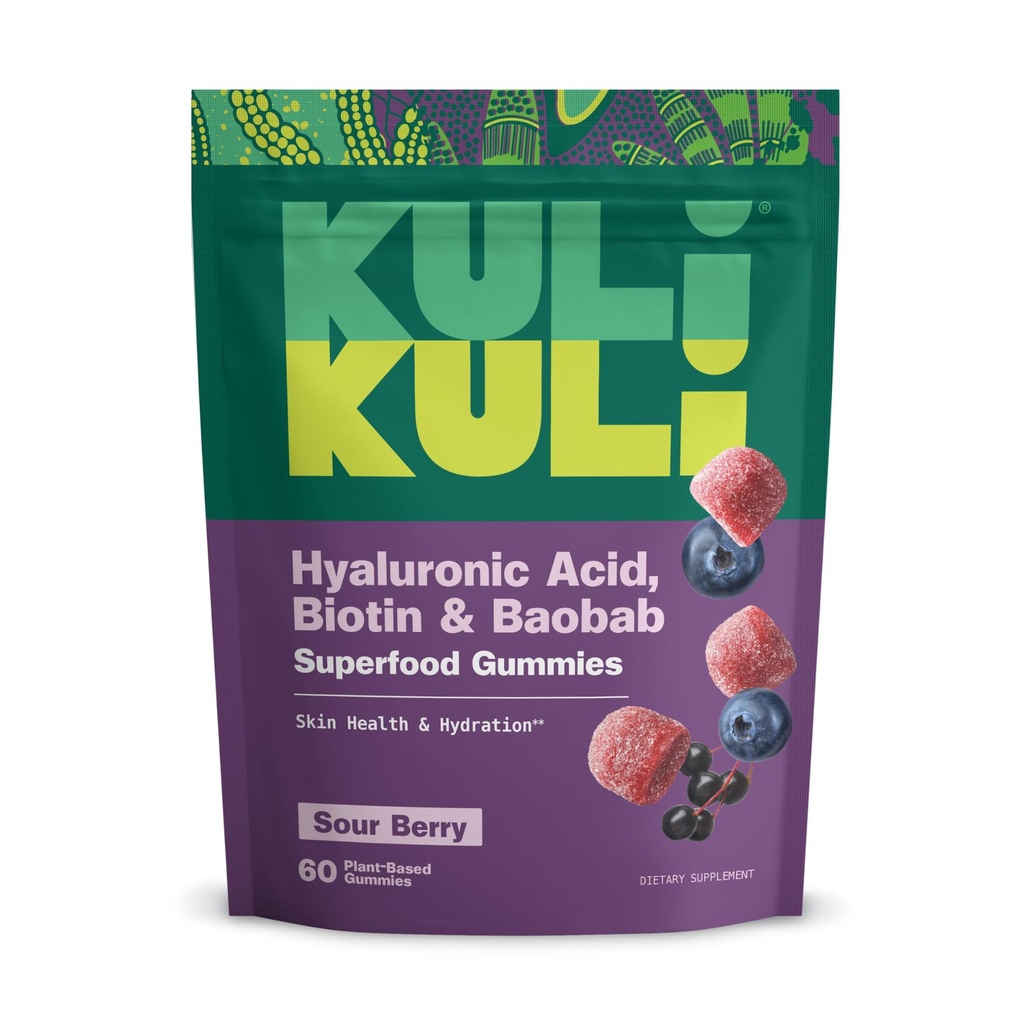 Kuli Kuli Kuliスーパーグミ - バオバブ、エルダーベリー、ビオチンと皮膚のサプリメント - サポート皮膚の健康 - 60非GMO、グルテンフリーのグミ
