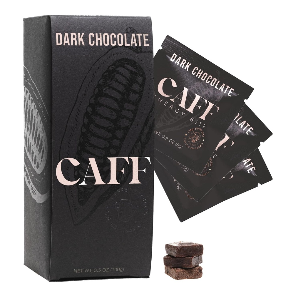 CAFFオールナチュラルエナジービット - エネルギーブーストのためのカフェインチョコレート風味の咀嚼 - 砂糖なし - 65mgカフェインチョコレートバー - 15カロリーオーガニックカフェインスナック - ビーガン、グルテンフリー、ケト(20ビット)