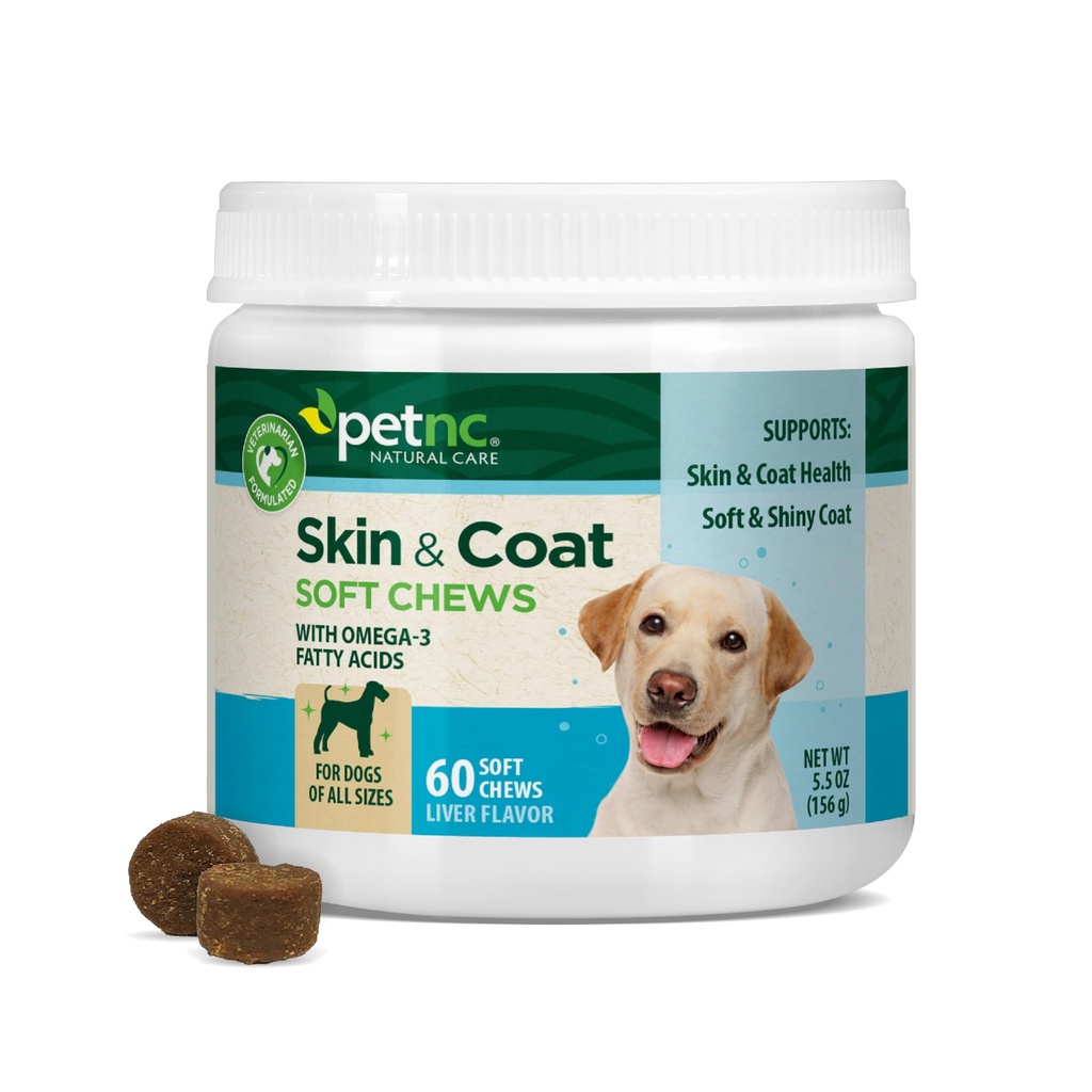 ペット ナチュラル ケアの犬の皮およびコートの補足(60のChewables)、オメガ3、EPA及びDHAとの、犬のための健康な皮及び光沢のあるコート、18週及び年上の、肝臓の味を促進します