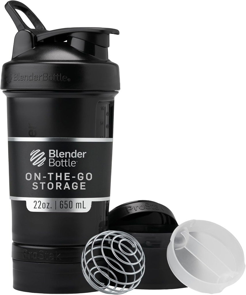 ピルオーガナイザーとプロテインパウダー、古典的なV2 ProStakシステム、22-Ounce、ミッドナイトブラックのBlenderBottleシェーカーボトル