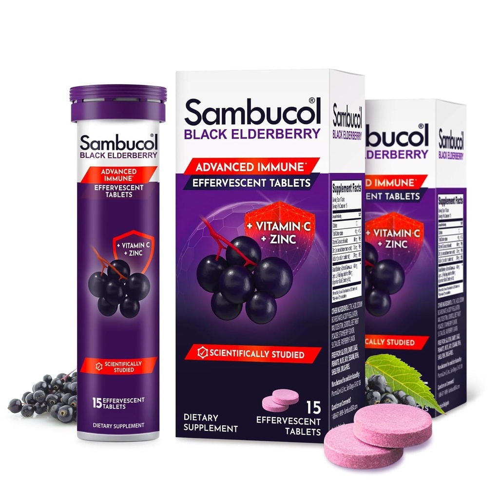 ビタミンC及び亜鉛が付いているSambucolの黒のElderberryのタブレット-免疫サポート補足、亜鉛およびビタミンCのEffervescentのタブレット、高い酸化剤、飲み物のFizzies- 30の計算が付いている黒いElderberry