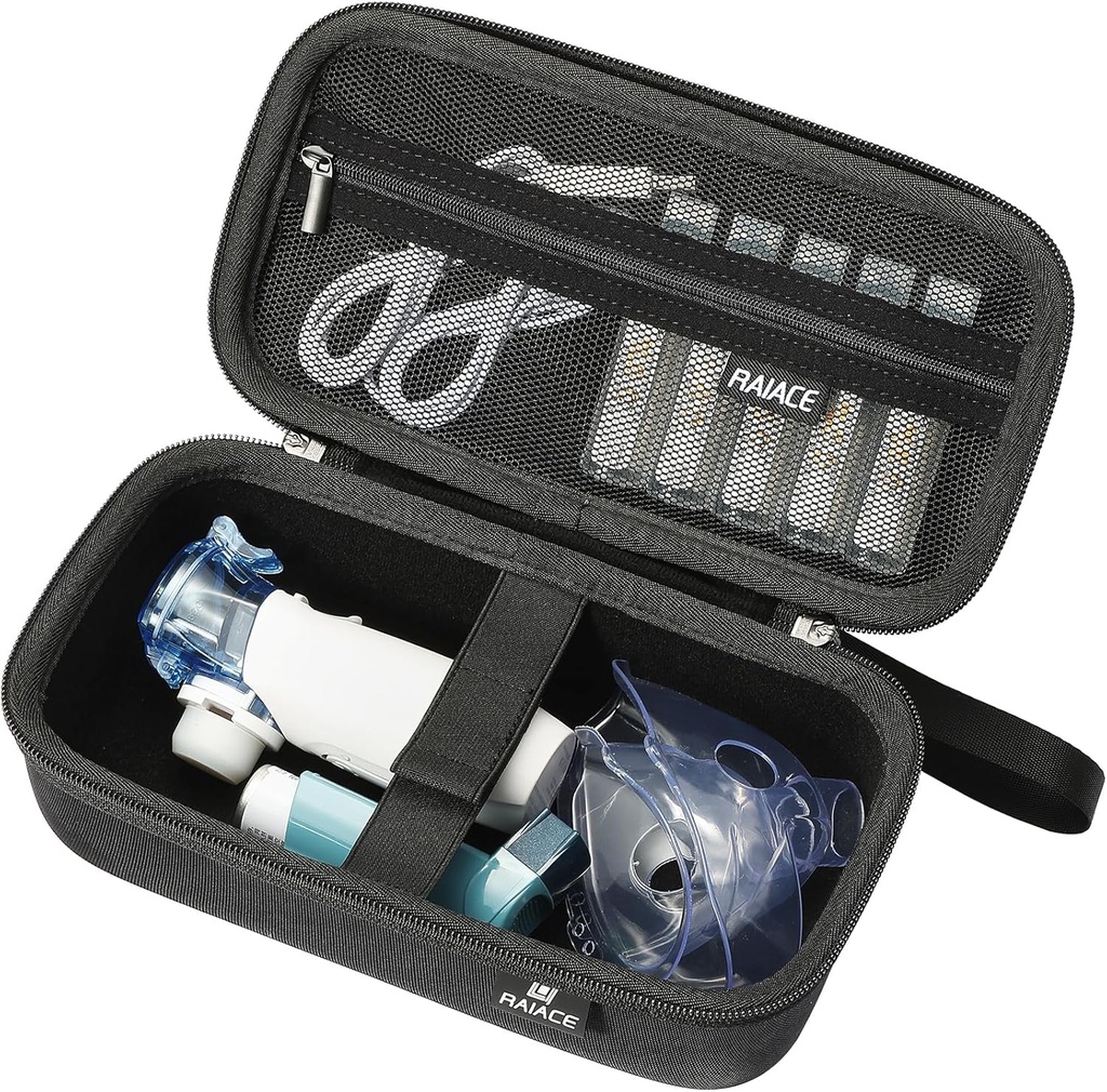 RAIACEポータブルハンドヘルド吸入器Nebulizerマシン、喘息吸入旅行バッグのためのハードストレージケース。 医薬品やアクセサリーのための内蔵メッシュポケット。 (ケースのみ) - ブラック