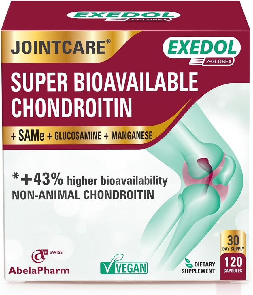 Exedol Bioavailableグルコサミンコンドロイチン、強化ジョイント機能のためのビーガンジョイントサポートサプリメント、軟骨の健康、コネクティブティッシュと骨の健康 - 120カプセル