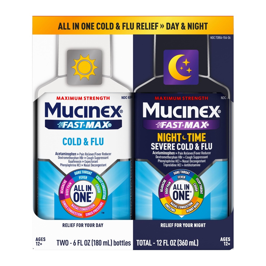 Mucinexは大人のための風邪およびフルで及びNightshiftの薬を、ソアの喉の救助、Decongestantのための店頭の薬物コンボのパック、咳及び風邪の薬(2 x 6 Fl Oz)絶食します