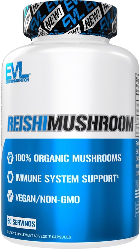 Evlution Nutrition Reishiキノコ - 免疫システム&健康サポート - 500mgキノコサプリメント - 100%オーガニック、ビーガン&非GMO - 60のサービング