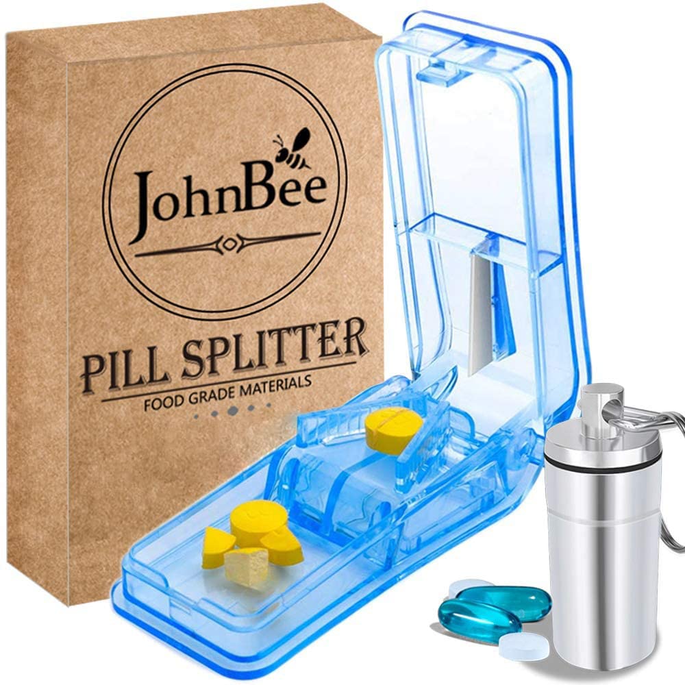 JohnBeeの丸薬のカッター | 小さいか大きい丸薬のための最もよい丸薬のカッター | 米国で設計されている| ビタミンを切って下さい | キーホルダー(青)を含んでいます