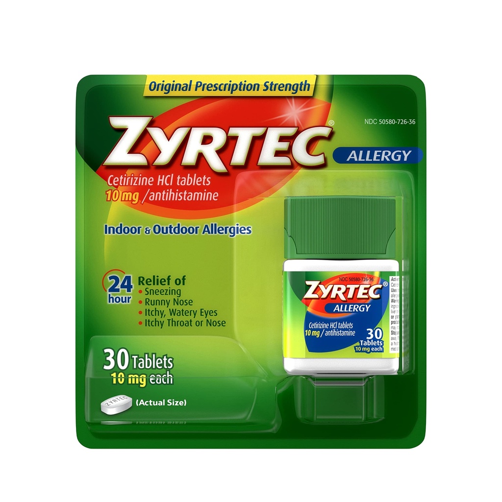 Zyrtec 24時間のアレルギーの救助のタブレット、10のmg Cetirizine HClのAntihistamineのアレルギーの薬、30のctの赤