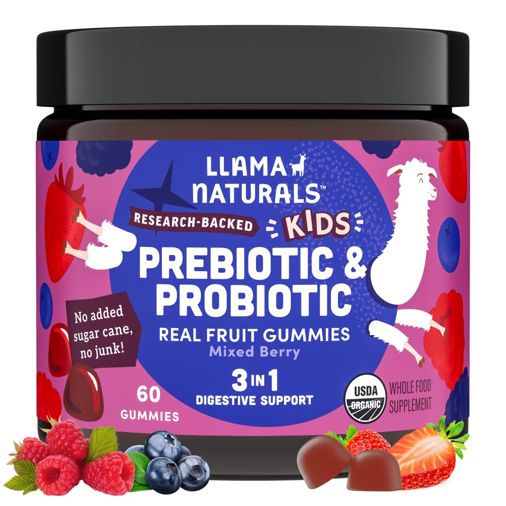 Llama Naturalsは、プレバイオティクス繊維、ビーガン、有機プレバイオティクス、グアット健康サポート、トドル実質のフルーツガミービタミン、無添加砂糖杖、混合ベリー、60 Ctのためのプロバイオティクスのグミーを子供