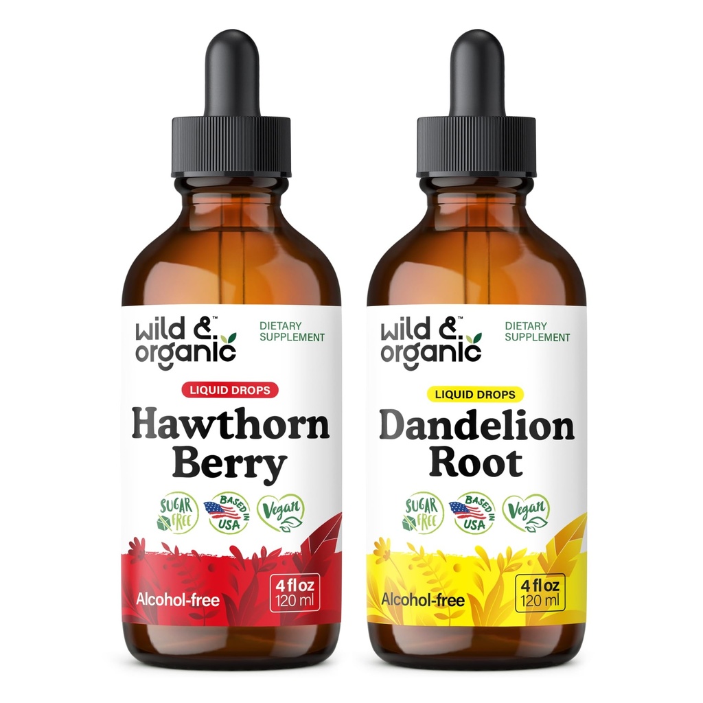 ワイルド&オーガニックホーソン ベリー シンチャー 4 fl oz & Dandelion Root Tincture 4 fl oz