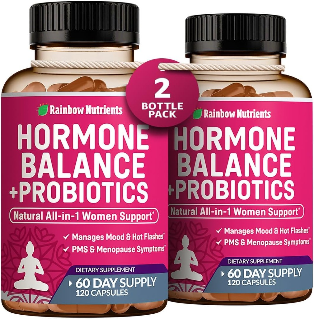 (2 Pack) Hormone Balance + Probiotics for Women (3450mg) Natural Relief for Menopause, Hot Flashes, PMS, Bloating | 4:1 Chasteberry, Dong Quai, Black Cohosh | Non GMO|240 V Capsules