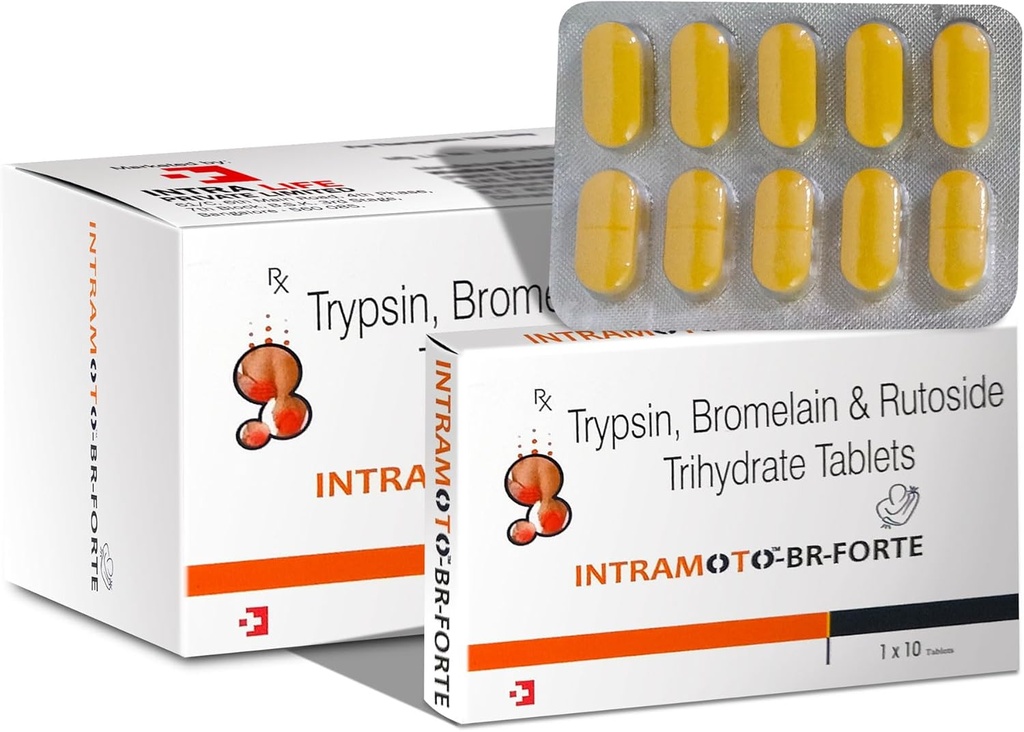 INTRAMOTO-BR-FORTE TABS Trypsin 96mg + Bromelain 180mg + Rutoside Trihydrate 200mg