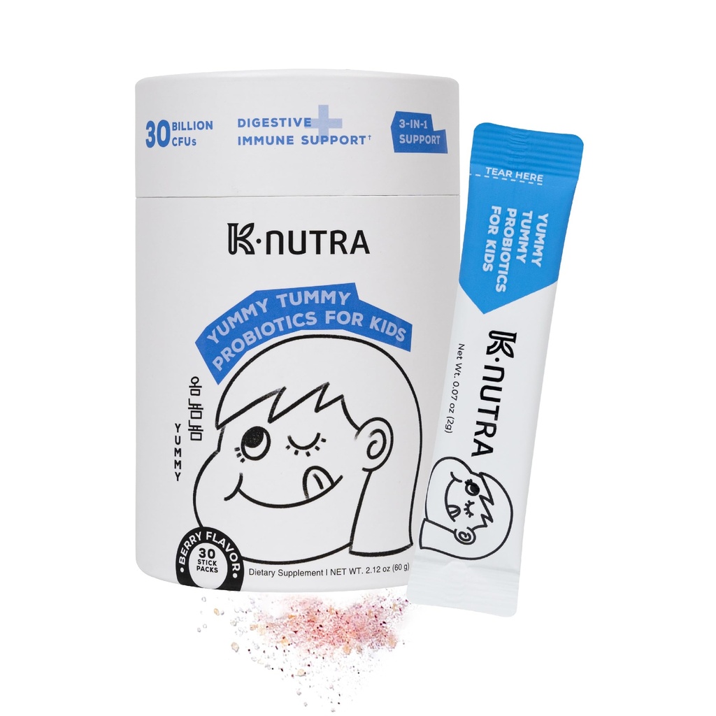 K-Nutra Yummy Tummy Probiotics for Kids | 2.12oz (30 Sticks) | 3-in-1 Prebiotic & Probiotic Powder | 30 Billion CFUs | 臨床検査 | ダイジェスト・免疫健康サポート | 年齢 3+