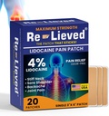 Re-Lieved 4% リドカイン パッチ最大強度 - アルミフリー、防水、米国製 - Superior スティック 痛みの軽減パッチ 素早く、関節と筋肉痛-3x6 インチ(20 カウント)