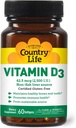 Country Life Vitamin D3 2500 I.U. Gluten-Free, 60 Softgels