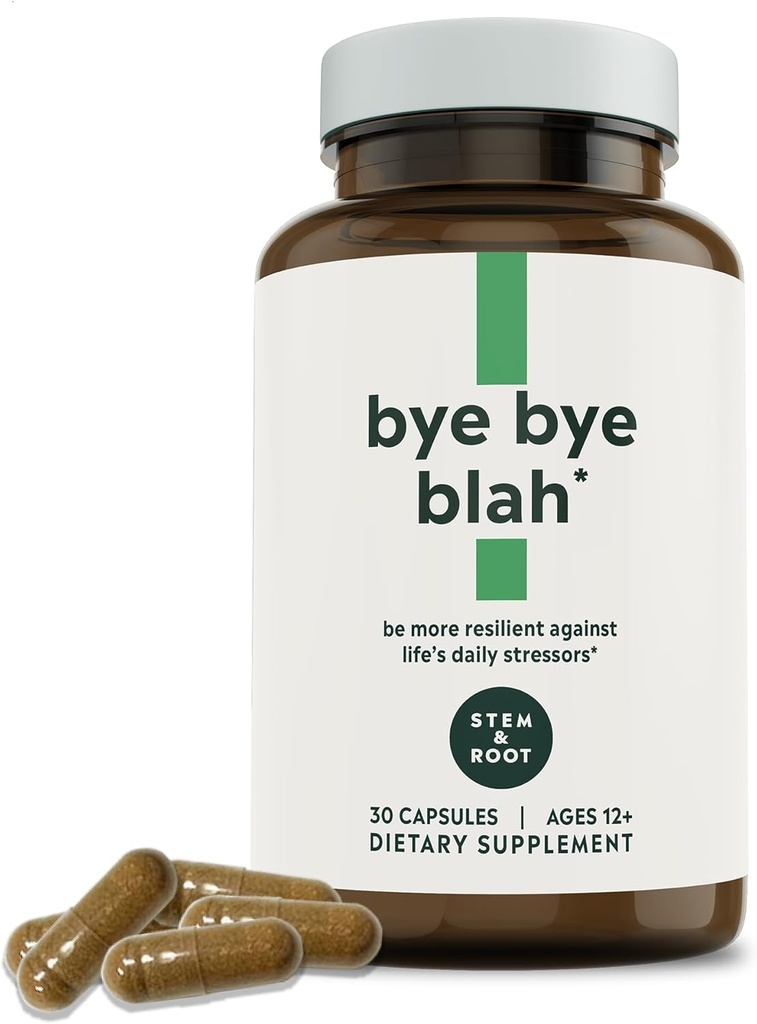 Stem & RootTM Bye Bye Blah | プロバイオティクス + 消化酵素 + Ashwagandha | 1億CFUs | 自然に気分、エネルギー、免疫、消化を改善する | 30カプセル(1ヶ月の供給)