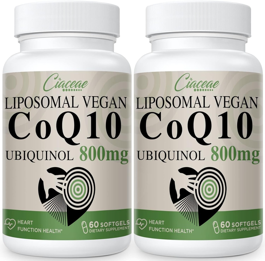 Liposomal CoQ10 800mg Ubiquinol Softgel, Max Absorption Ubiquinol Coenzyme Q10, Ubiquinol CoQ10 Supplement for Antioxidant, Heart Function & Energy Production, Pure CoQ10 800mg, 120 Vegan Softgels