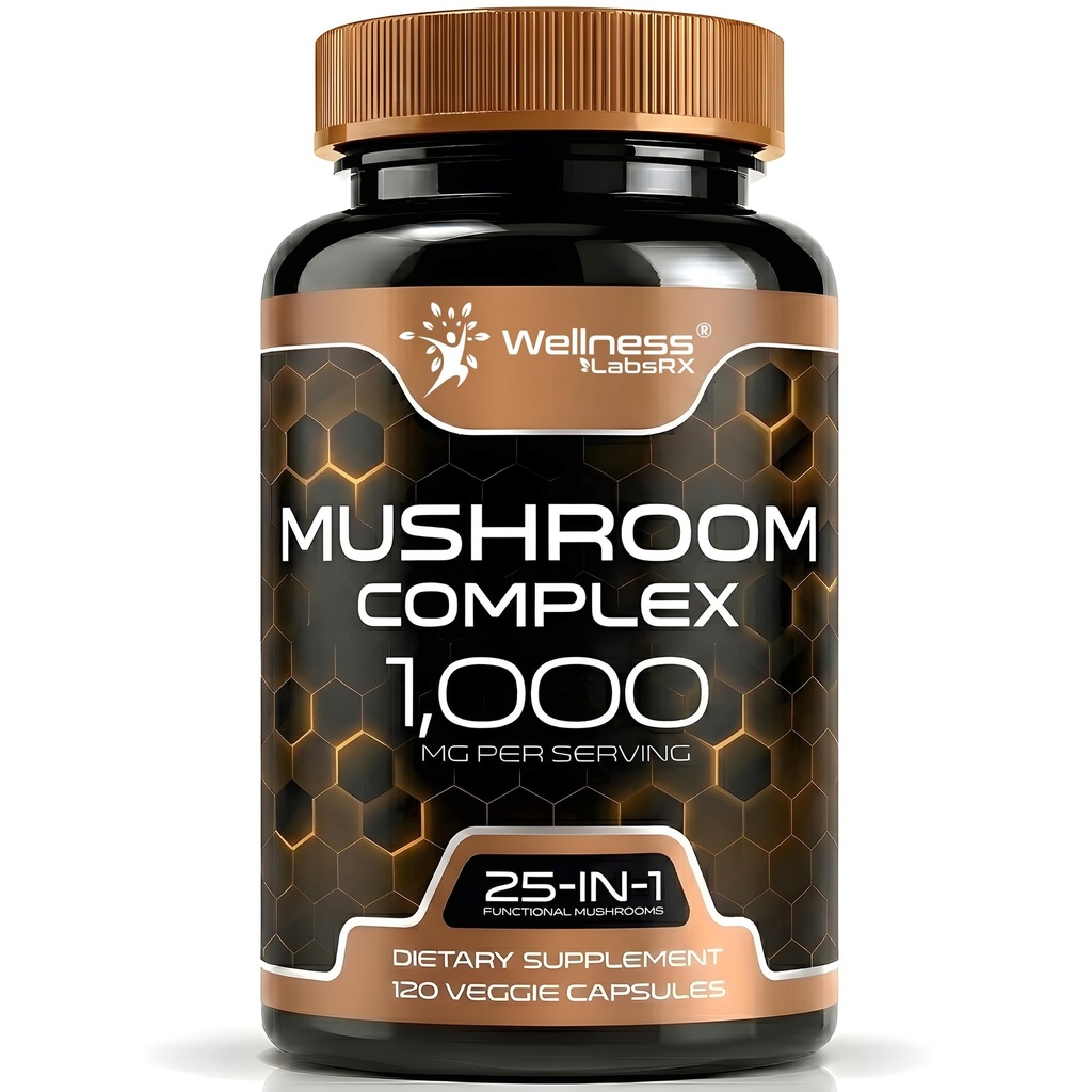 ウェルネス LABSRX のきのこの補足は 10:1 のエキス、きのこの複雑なカプセル 1000mg の トルコの尾、Cordyceps、Reishi - 120 の計算と補います